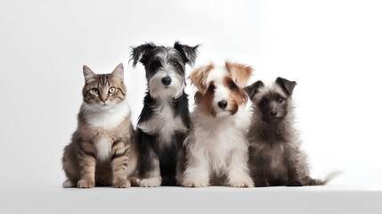 A banner for a pet store with an image of dogs and cats on a white background with a place for text.