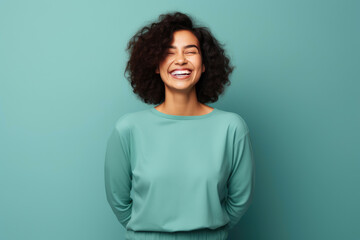Fototapeta premium Laughing woman inviting with open arms