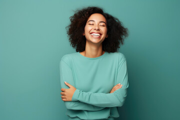 Happy woman offering an open-hearted hug