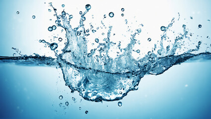 A depiction of water splashes rising from the surface and bubbles underwater, capturing the dynamic and high-quality motion of water in its various forms.