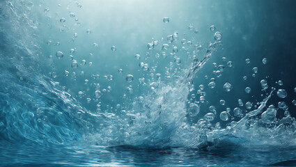 A depiction of water splashes rising from the surface and bubbles underwater, capturing the dynamic...