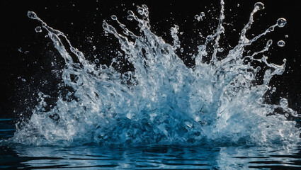 A depiction of water splashes rising from the surface and bubbles underwater, capturing the dynamic and high-quality motion of water in its various forms.