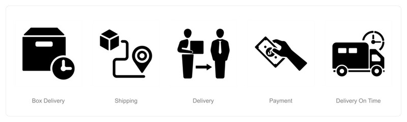 A set of 5 delivery icons as box delivery, shipping, delivery