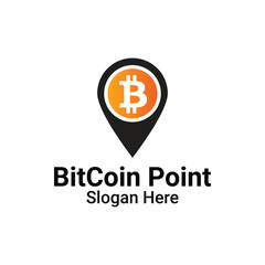 Bit Coin Location Logo Icon Template Vector. Finance Pin Point Illustration Sign. Money Locator Symbol Element.