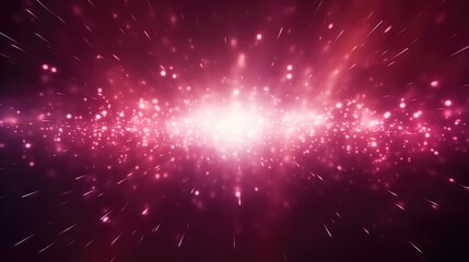 Abstract glowing burgundy light effect with sparkling rays and stardust particles