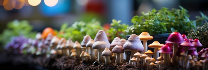 Close Beautiful Bunch Mushrooms Color Light , Banner Image For Website, Background, Desktop Wallpaper