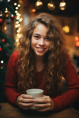 Portrait of a beautiful young woman with a cup of coffee.