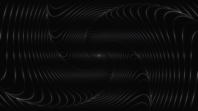 Black and silver linear spiral pattern. Seamless loop motion background wallpaper. Ultra HD 4K footage