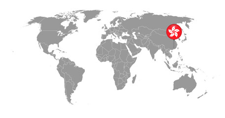 Fototapeta na wymiar Pin map with Hong Kong flag on world map. Vector illustration.