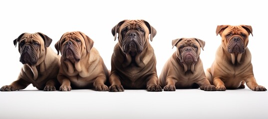 Diverse group of dogs, various breeds and sizes, white background, high quality studio shot