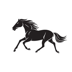 Elegant galloping horse silhouette in minimalist style, monochromatic black and white