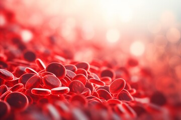 Close up of blood cells in the bloodstream, abstract background with copy space for text placement