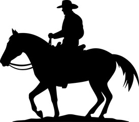 Cowboy is riding on a horse silhouette icon in black color. Vector template for laser cutting. - obrazy, fototapety, plakaty