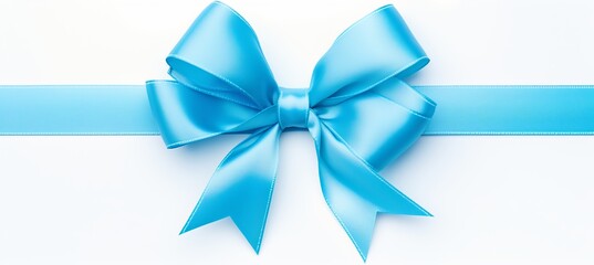 Blue ribbon bow for birthday or christmas banner, isolated on white background with copy space