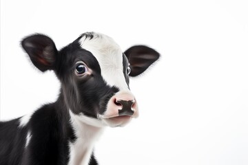 Beautiful dairy cattle grazing on a white background with ample space for text placement