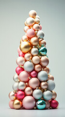 Christmas tree made of colorful christmas baubles.