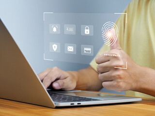 Cyber security fingerprint technology concept, data access with digital technology security Secure...