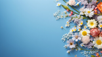 Spring Flowers on a Blue Background
