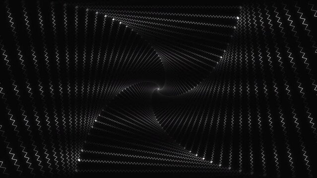 Black and silver linear spiral pattern. Seamless loop motion background wallpaper. Ultra HD 4K footage