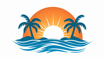 Fototapeta na wymiar Sun and waves icon logo vector symbol