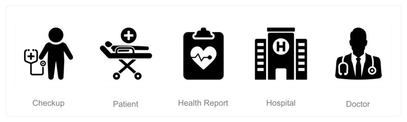 Obraz premium A set of 5 Health Checkup icons as checkup, patient, health report