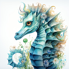 watercolor seahorse clipart, Generative Ai