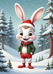 A christmas rabbit that is standing in the snow - 686615109