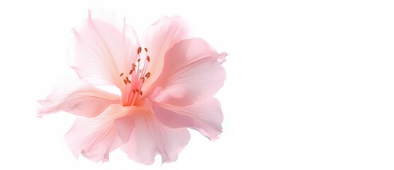 The most delicate pink hibiscus flower on a white blurred background. Spring, a place for text.