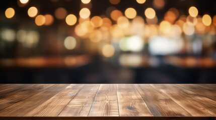 empty Wooden table or wooden desk of bar and free space for your decoration mockup, product display, restaurant background bar background, generative AI