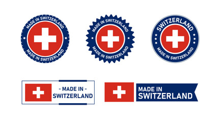 Naklejka premium Switzerland, Made in Switzerland. Tag, Seal, Stamp, Flag, Icon vector