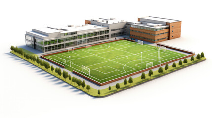 Soccer field area and isolated on background. Green grass of soccer field with pattern and texture in perspective views.