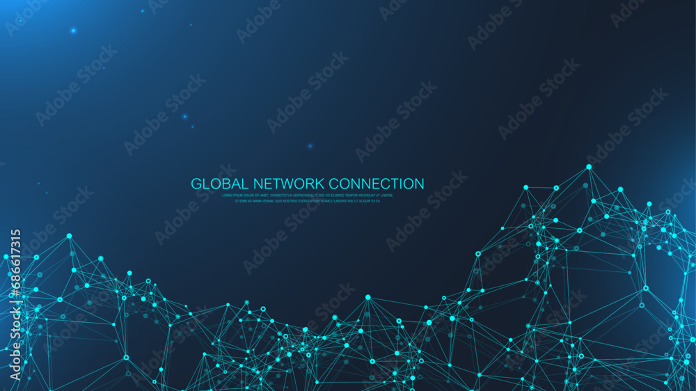Poster Global network connection banner design template. Header social network communication in the global business concept. Big data visualization. Internet technology