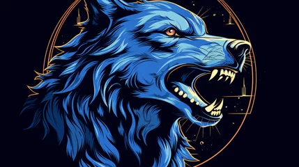 Deurstickers The wolf howls at the moon graphics. © Cybonix
