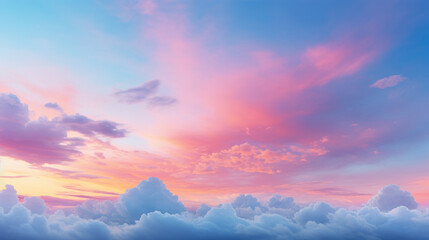 Sky painted with soft pastel clouds against serene blue backdrop, AI Generated