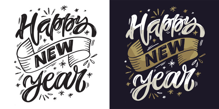 Merry Christmas and happy new year - cute postcard.New year holiday greeting card.  Lettering label for poster, banner, web, sale, t-shirt design. 2024