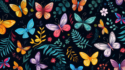 Tropical pattern with multicolored hand drawn elements