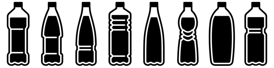 Water bottle set. Plastic bottle collection. Plastic bottle icon symbol sign. Vector illustration. Vector Graphic. EPS 10