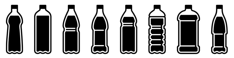 Water bottle set. Plastic bottle collection. Plastic bottle icon symbol sign. Vector illustration. Vector Graphic. EPS 10