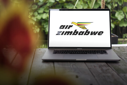 Air Zimbabwe logo (PVT), national carrier of Zimbabwe, displayed on MacBook Pro screen