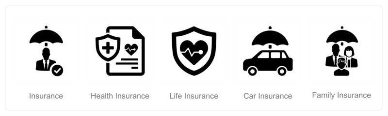 A set of 5 Insurance icons as insurance, health insurance, life insurance