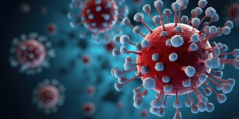 Microscopic menace. Understanding biology of viral epidemics in health science. Covid 19 insights. Exploring microbiology of coronavirus and impact on health - obrazy, fototapety, plakaty