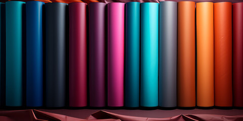 rolls of colored wallpaper with images of different colors 3d rendering
