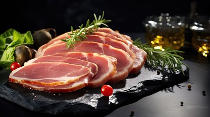 Sliced Ham Delight: Culinary Artistry on Slate Board