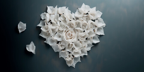 A heart of white rose petals - obrazy, fototapety, plakaty