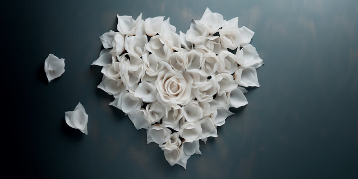 A heart of white rose petals