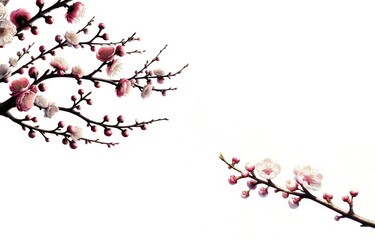 Plum blossoms on white background.