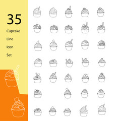 35 cupcake line icon set