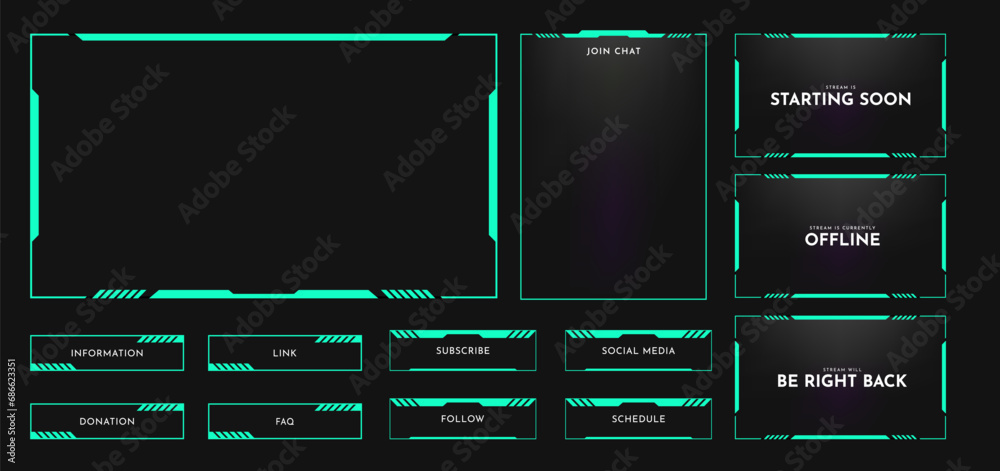 Wall mural live stream overlay panel design template. futuristic digital streaming screen interface. online gam