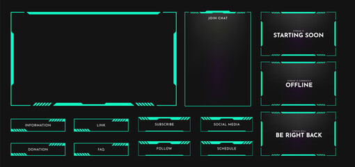 Live stream overlay panel design template. Futuristic digital streaming screen interface. Online game, video streaming frame layout. Vector illustration - obrazy, fototapety, plakaty