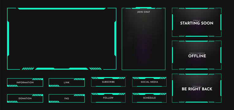 Live stream overlay panel design template. Futuristic digital streaming screen interface. Online game, video streaming frame layout. Vector illustration